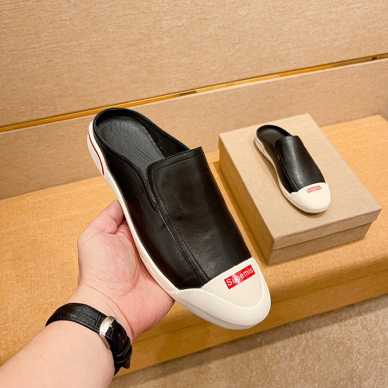 2025夏季男鞋欧洲站真皮透气一脚蹬无后跟半拖鞋男时尚简约懒人鞋