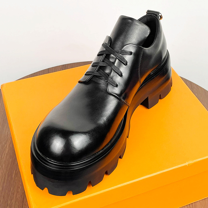 VIP头层牛皮德比鞋男高级感内增高8cm真皮大头休闲皮鞋结婚新郎鞋