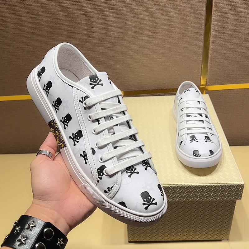 印花骷髅头低帮板鞋真皮透气男鞋夏季薄款休闲鞋子欧洲站轻奢潮牌